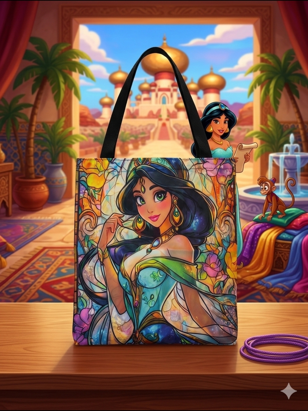 On Hold Libby NWOT Disney Aladdin Stained Glass Jasmine Totebag